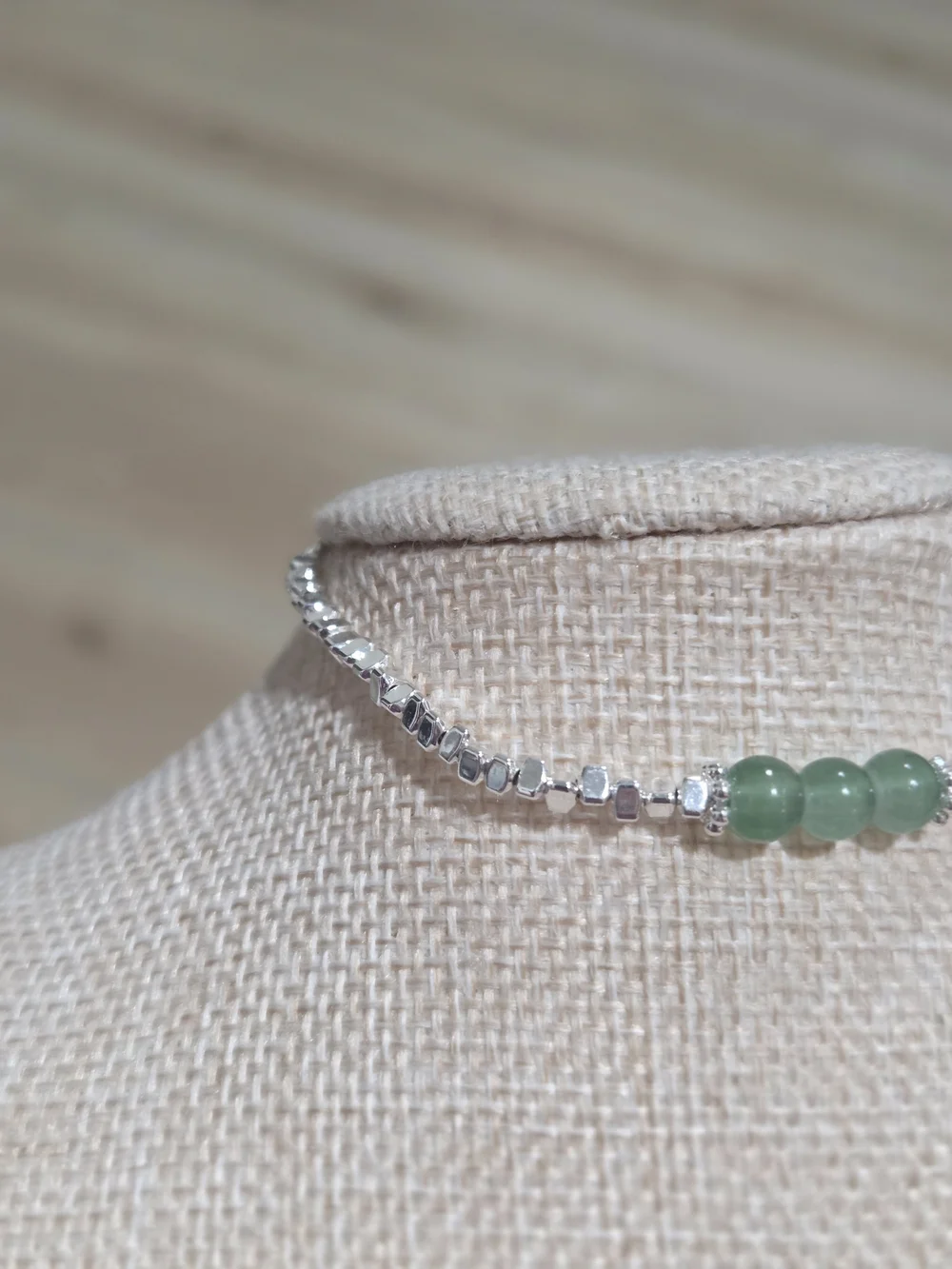 Sterling Silver Beaded Bracelet with Green Jade Accents - Picture 2 of 4